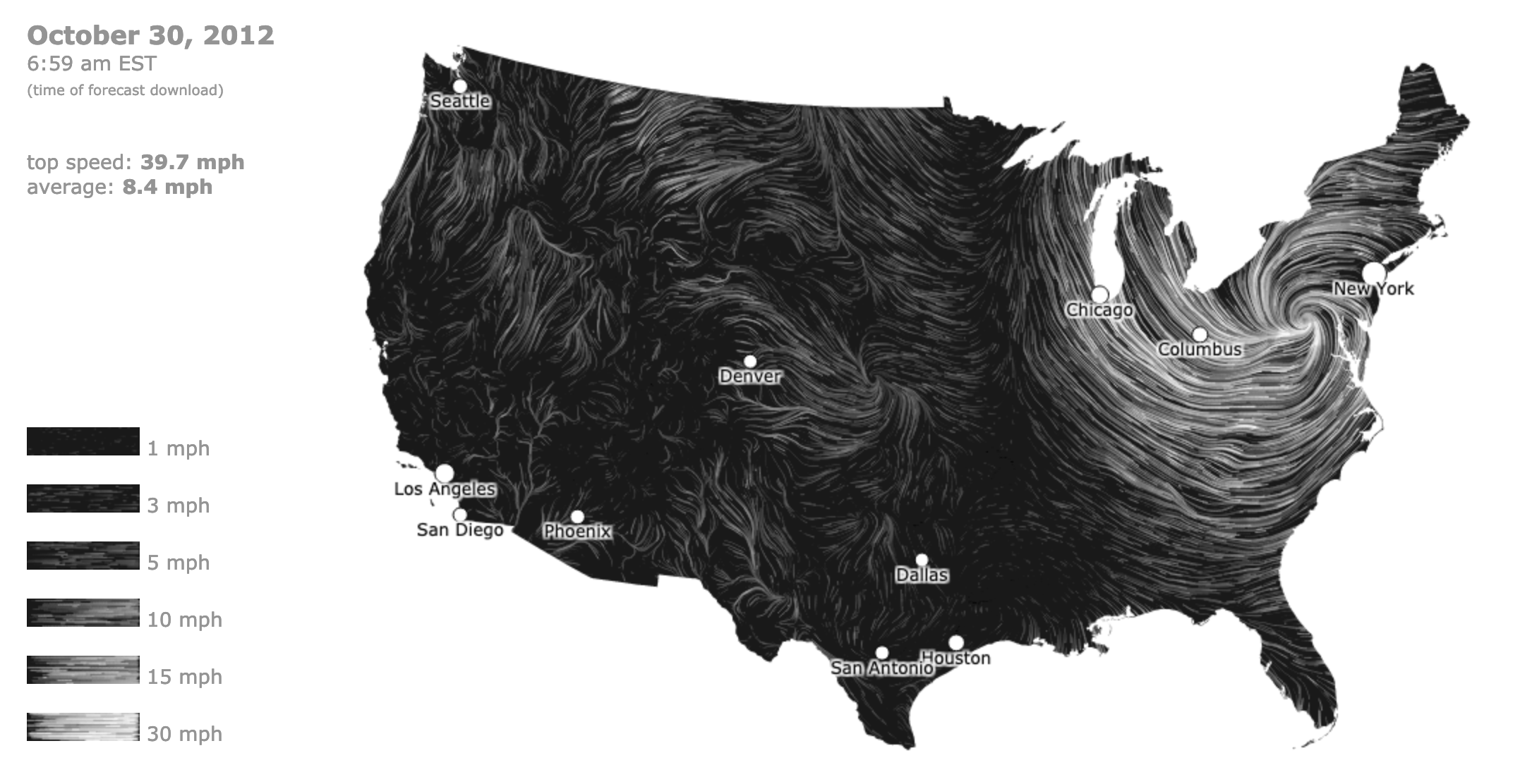 hint.fm wind map from Hurricane Sandy in 2012